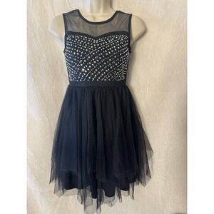 Beautees by Amy Byer Dress Kids 10 Black Excellent Rhinestone Tulle Party